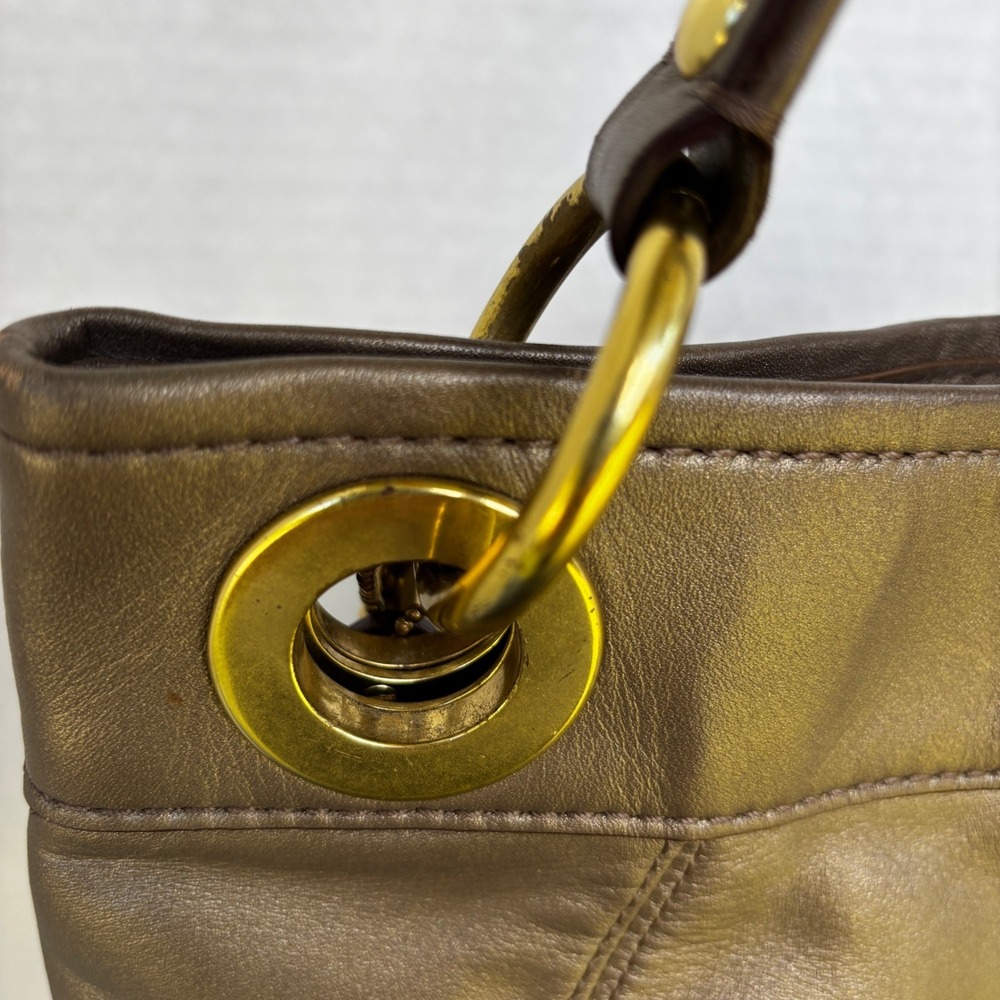 Coach Shoulder Bag Womens Medium Bronze Metallic Leather Pleated Gold Hardware - Picture 9 of 12